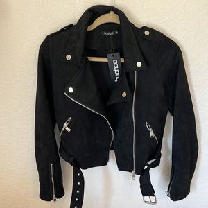 NWT Boohoo Premium Faux Suede Moto Jacket